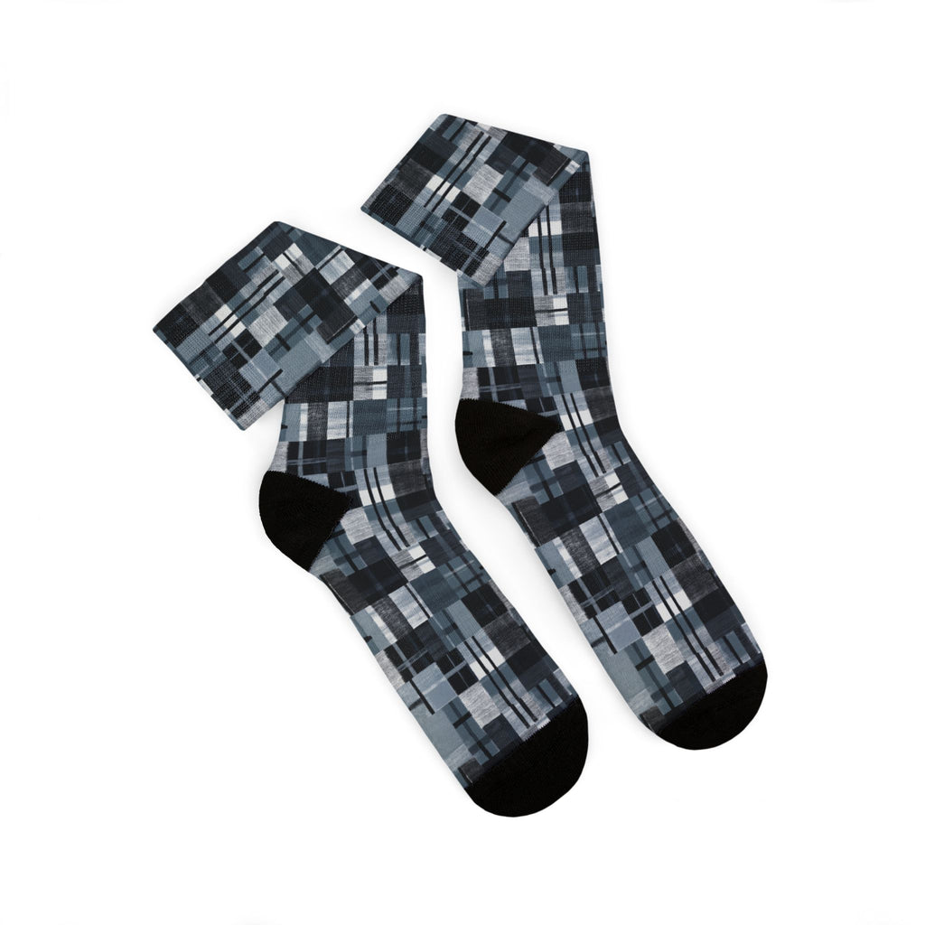 Pixelated Gray Plaid Socks