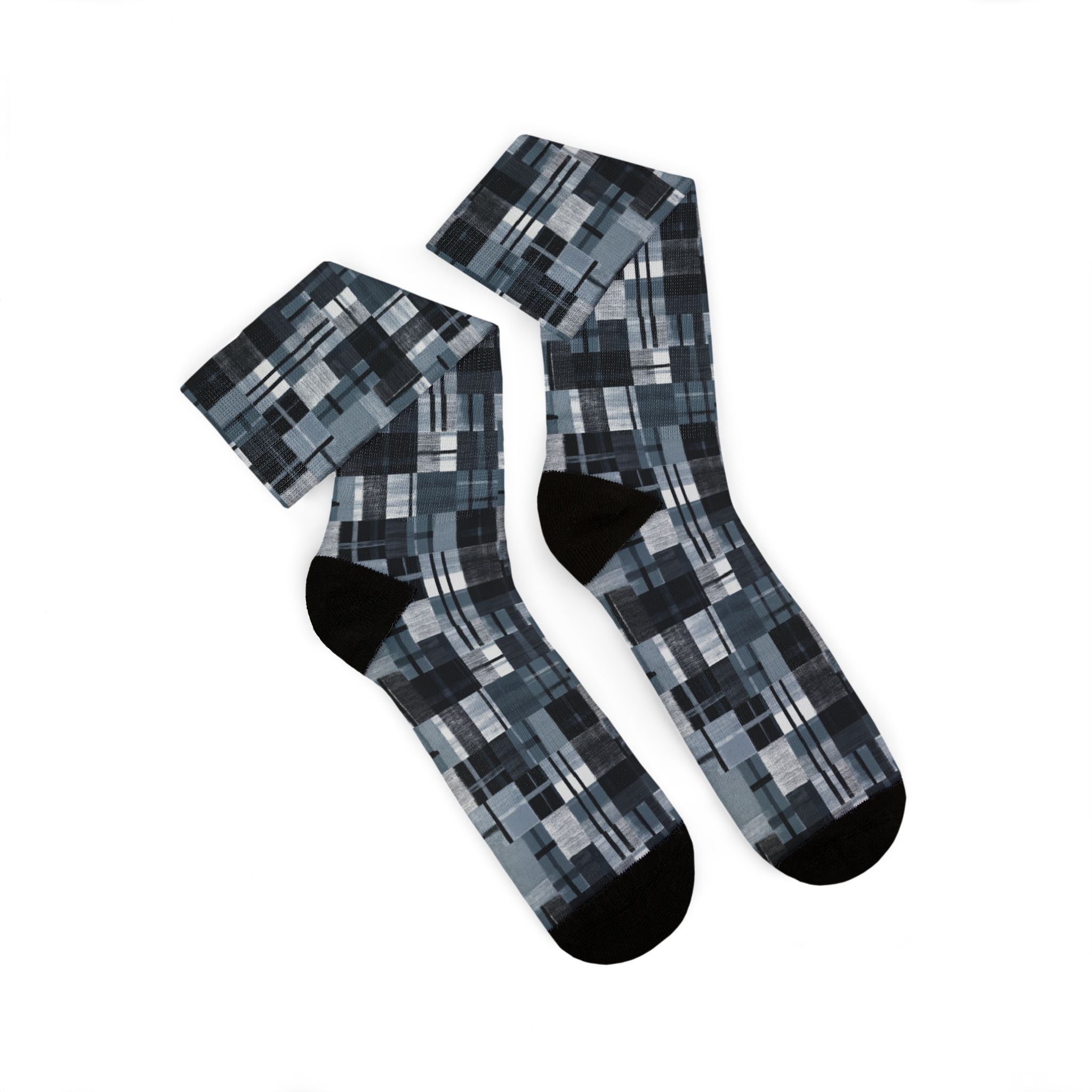 Pixelated Gray Plaid Socks