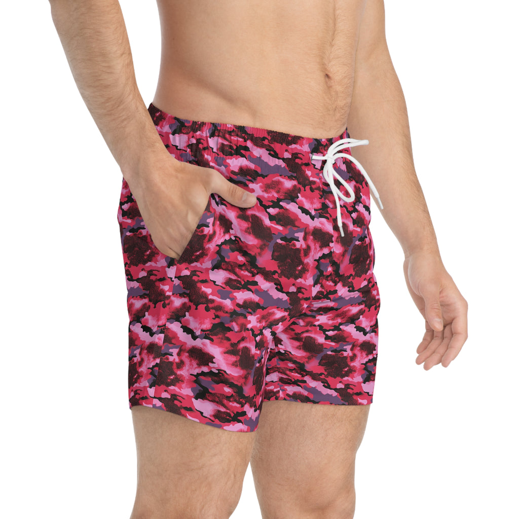 Pink Camo Swim Trunks — All-Over Print Beach Shorts