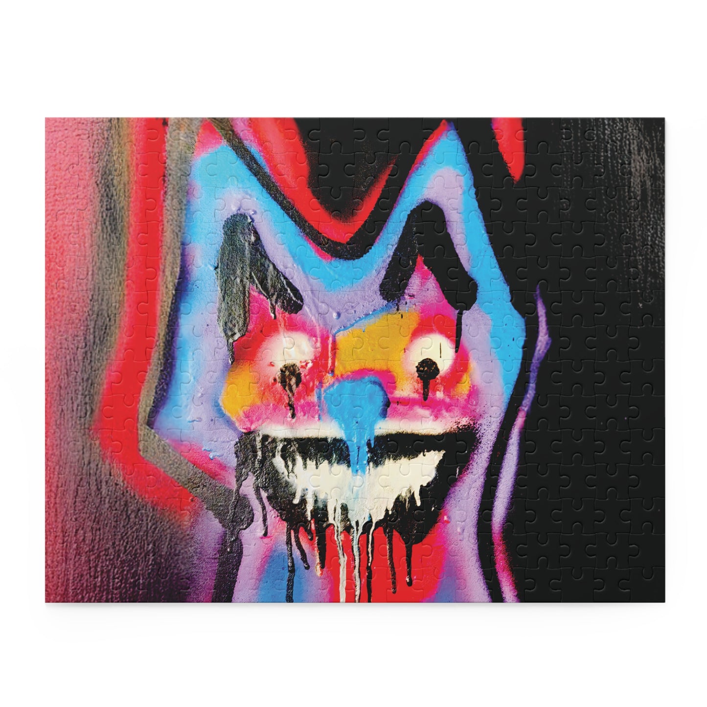 Abstract Neon Smiley Puzzle — Dripping Graffiti Art Jigsaw (120/252/500 Piece)
