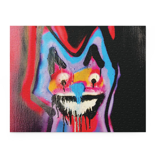 Abstract Neon Smiley Puzzle — Dripping Graffiti Art Jigsaw (120/252/500 Piece)