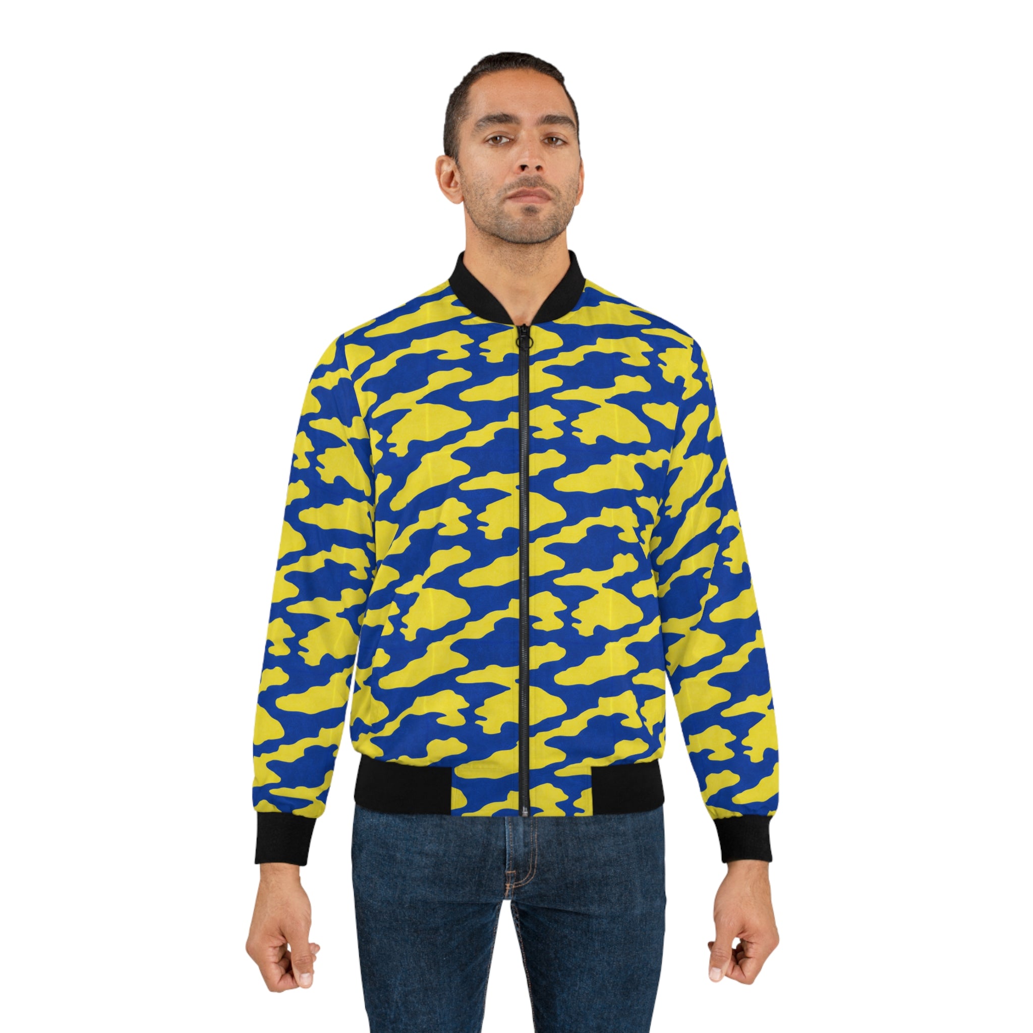 Yellow & Blue Camo Bomber Jacket