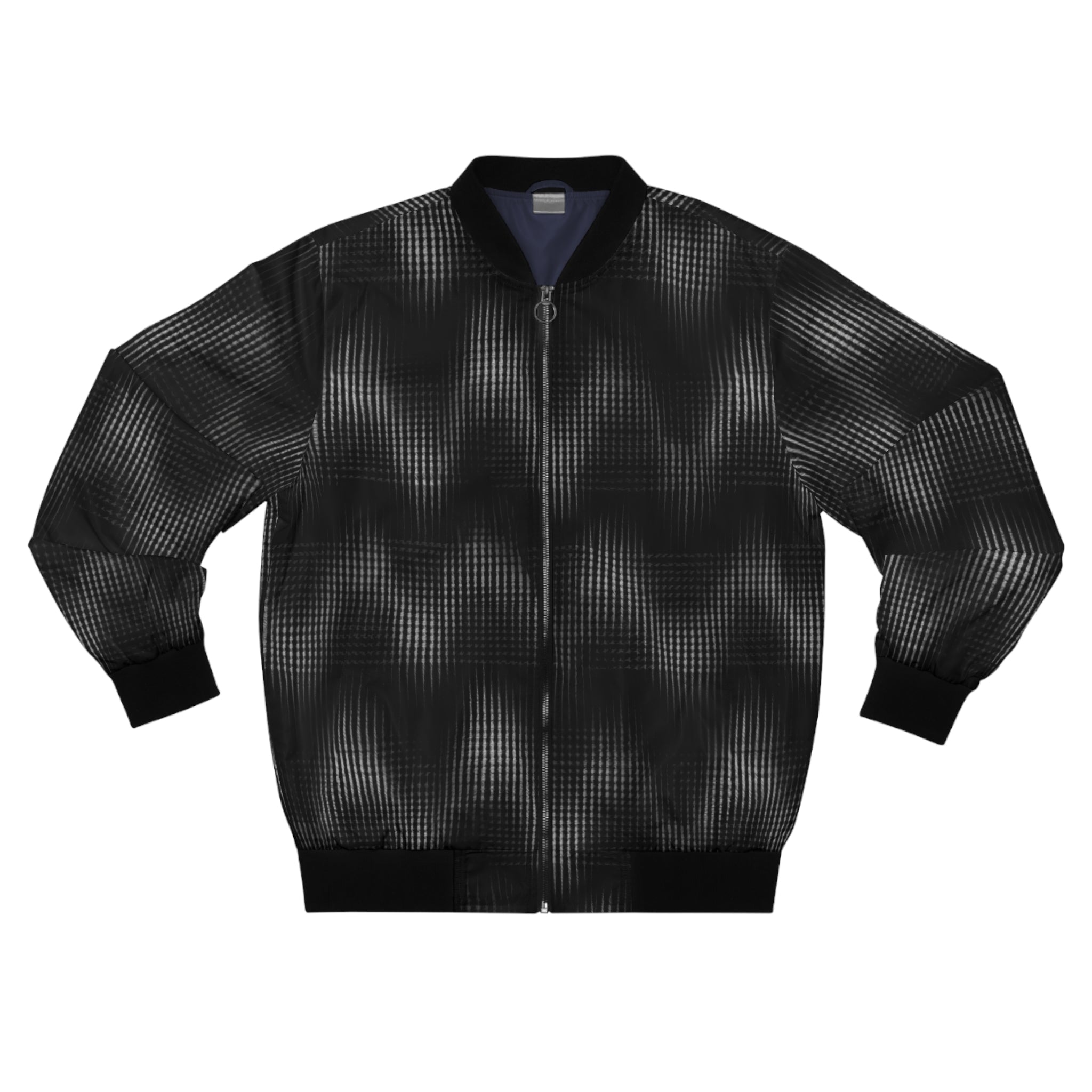 Men's Black Gradient Grid Bomber Jacket — Urban Techwear Street Style