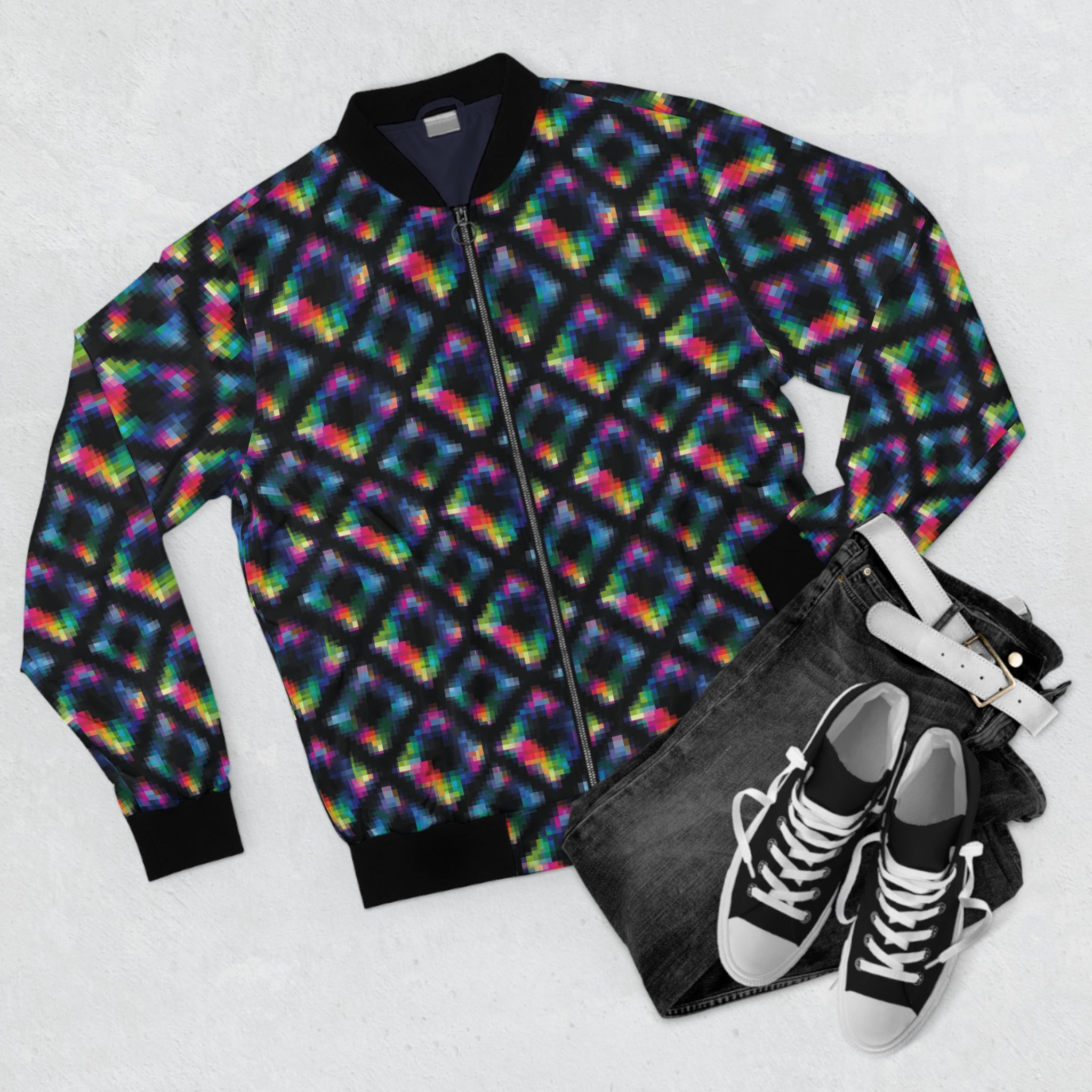 Geometric Neon Tie-Dye Bomber Jacket