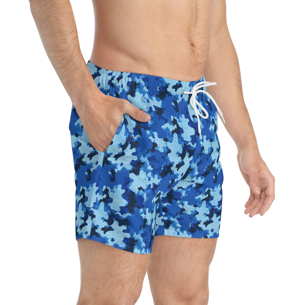 Blue Camo Swim Trunks - All-Over Print Men’s Beach Shorts