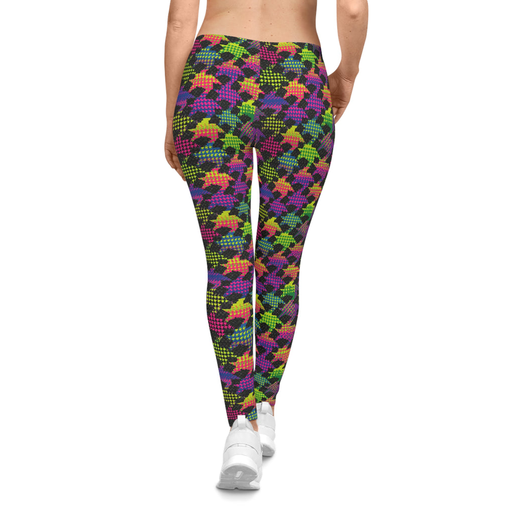 Colorful Neon Houndstooth Leggings — Women’s Patterned AOP Activewear