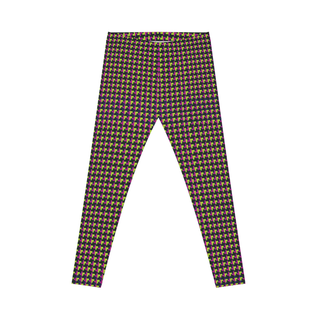 Neon Pink & Lime Houndstooth Stretch Leggings