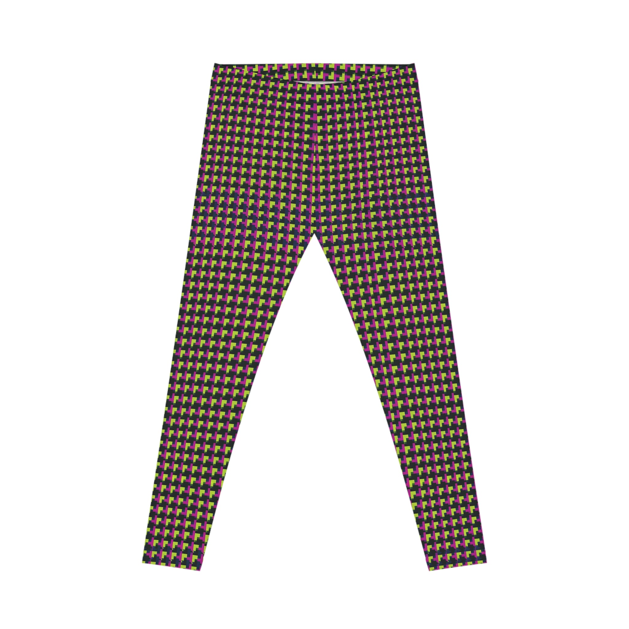 Neon Pink & Lime Houndstooth Stretch Leggings
