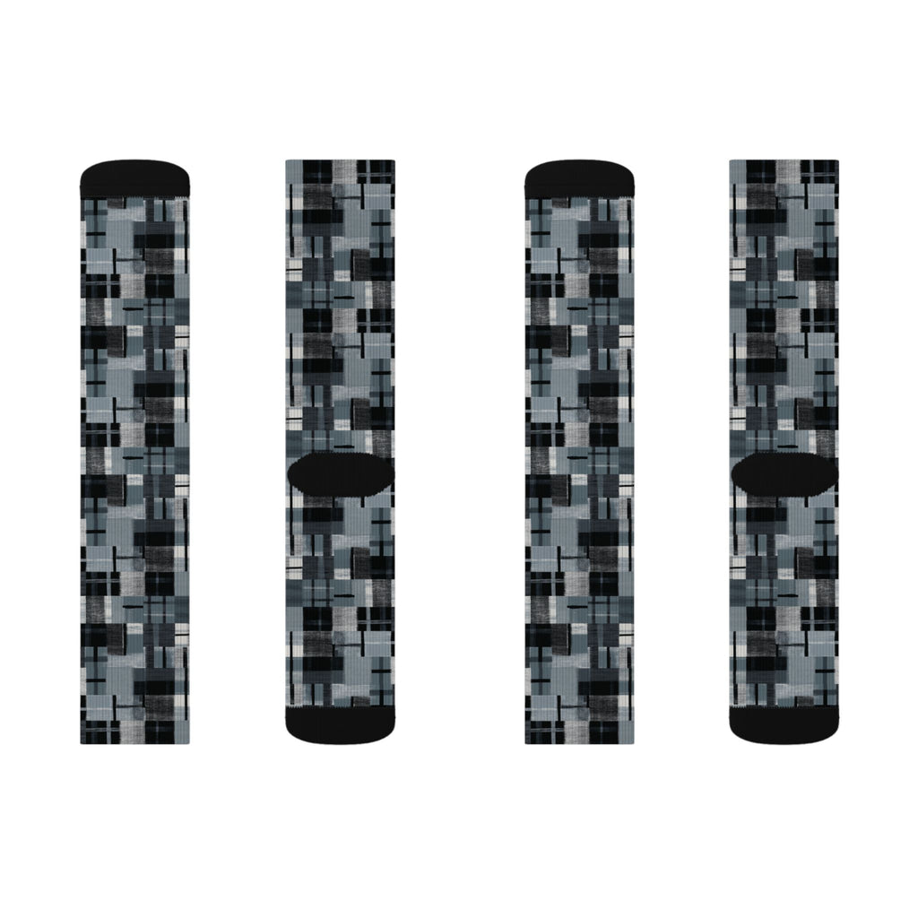 Pixelated Gray Plaid Socks