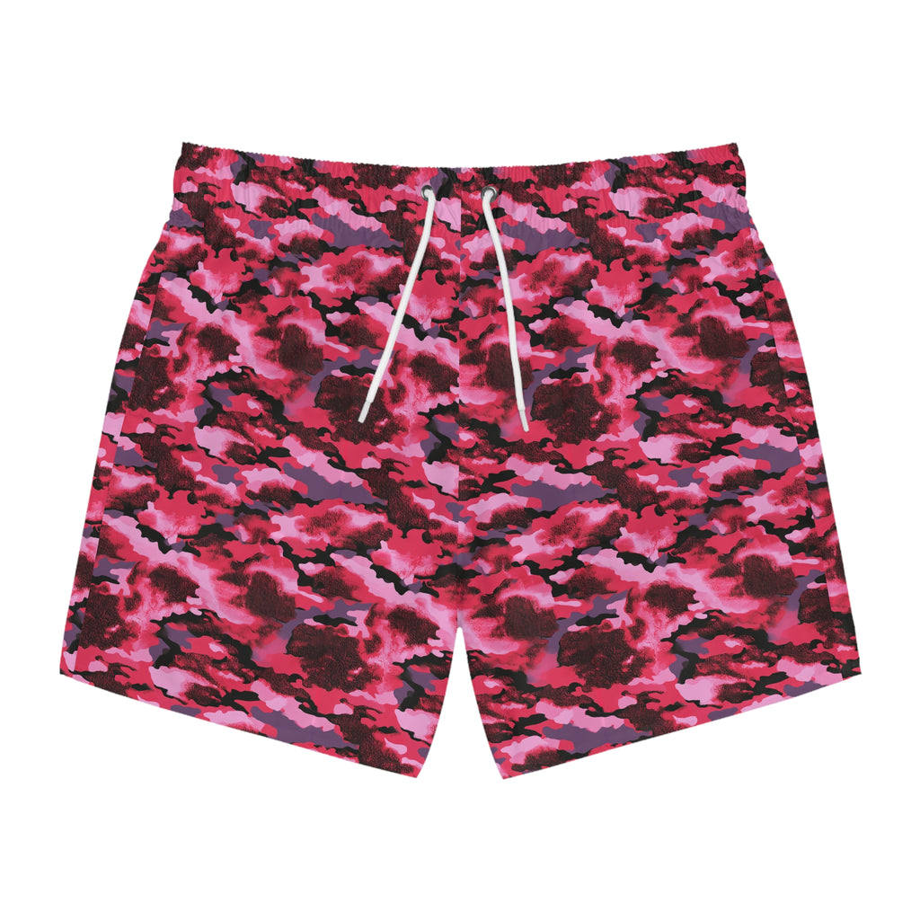 Pink Camo Swim Trunks — All-Over Print Beach Shorts