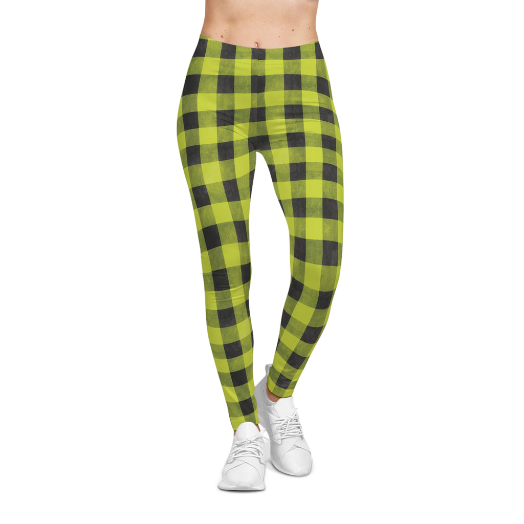 Neon Green Buffalo Plaid Leggings