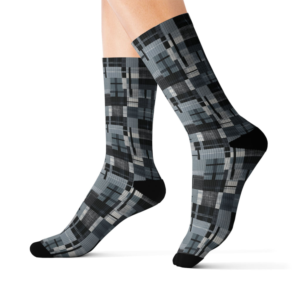 Pixelated Gray Plaid Socks