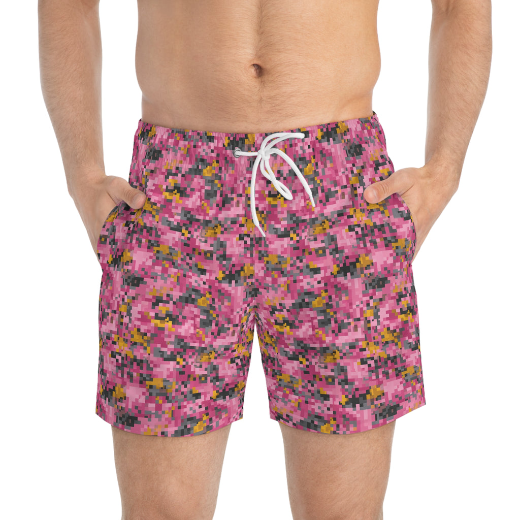 Pink Pixel Camo Swim Trunks