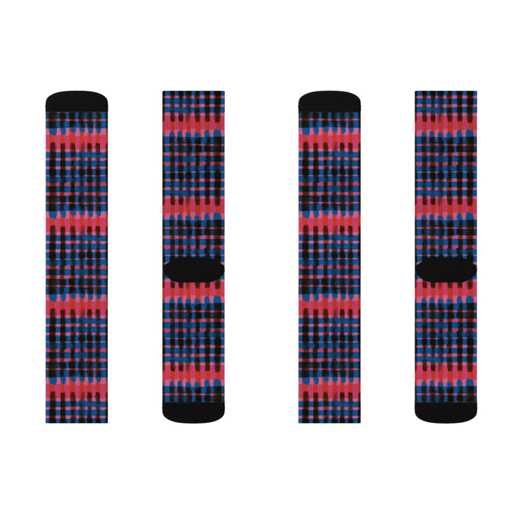 Red & Blue Patterned Crew Socks