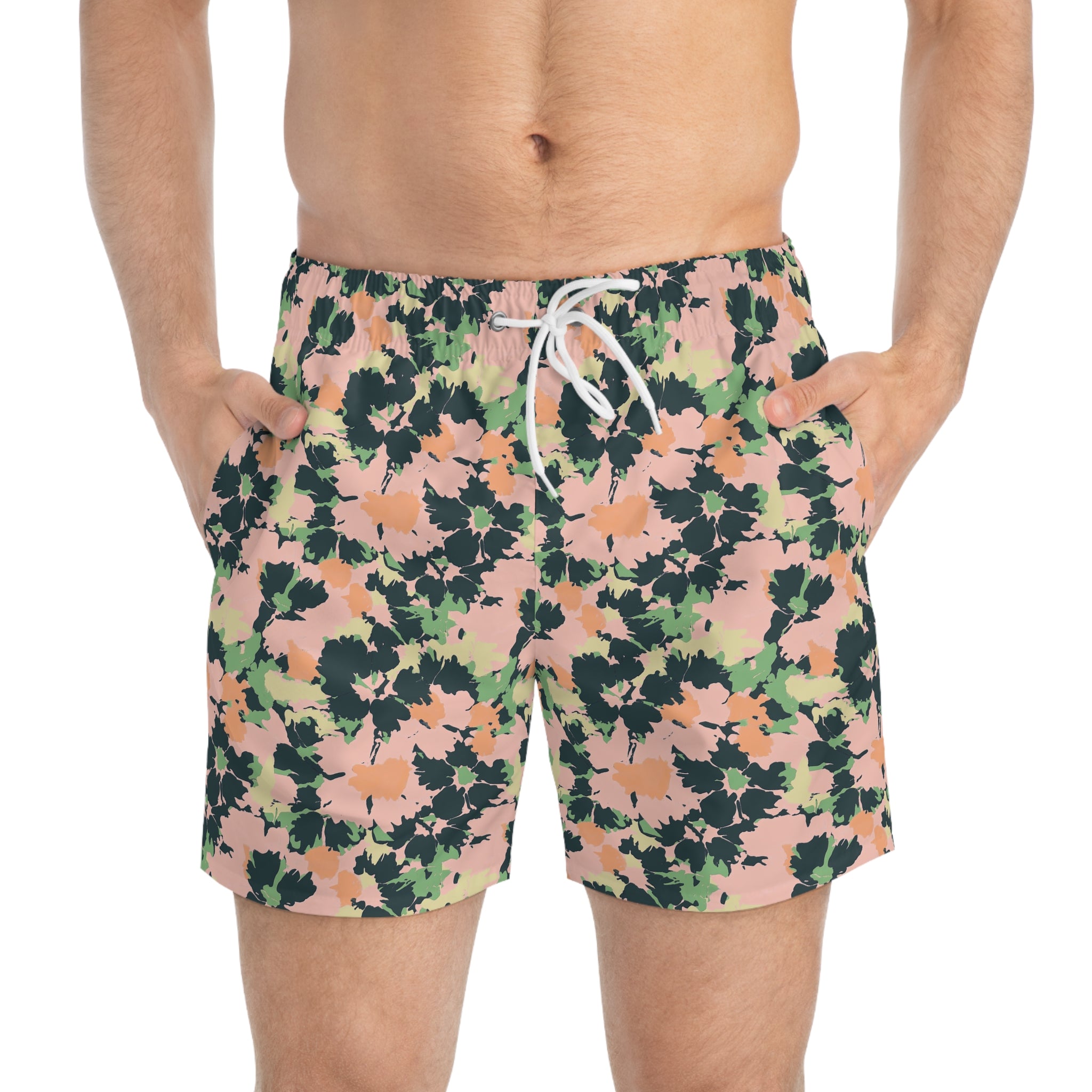 Floral Camo Swim Trunks — Peach & Olive