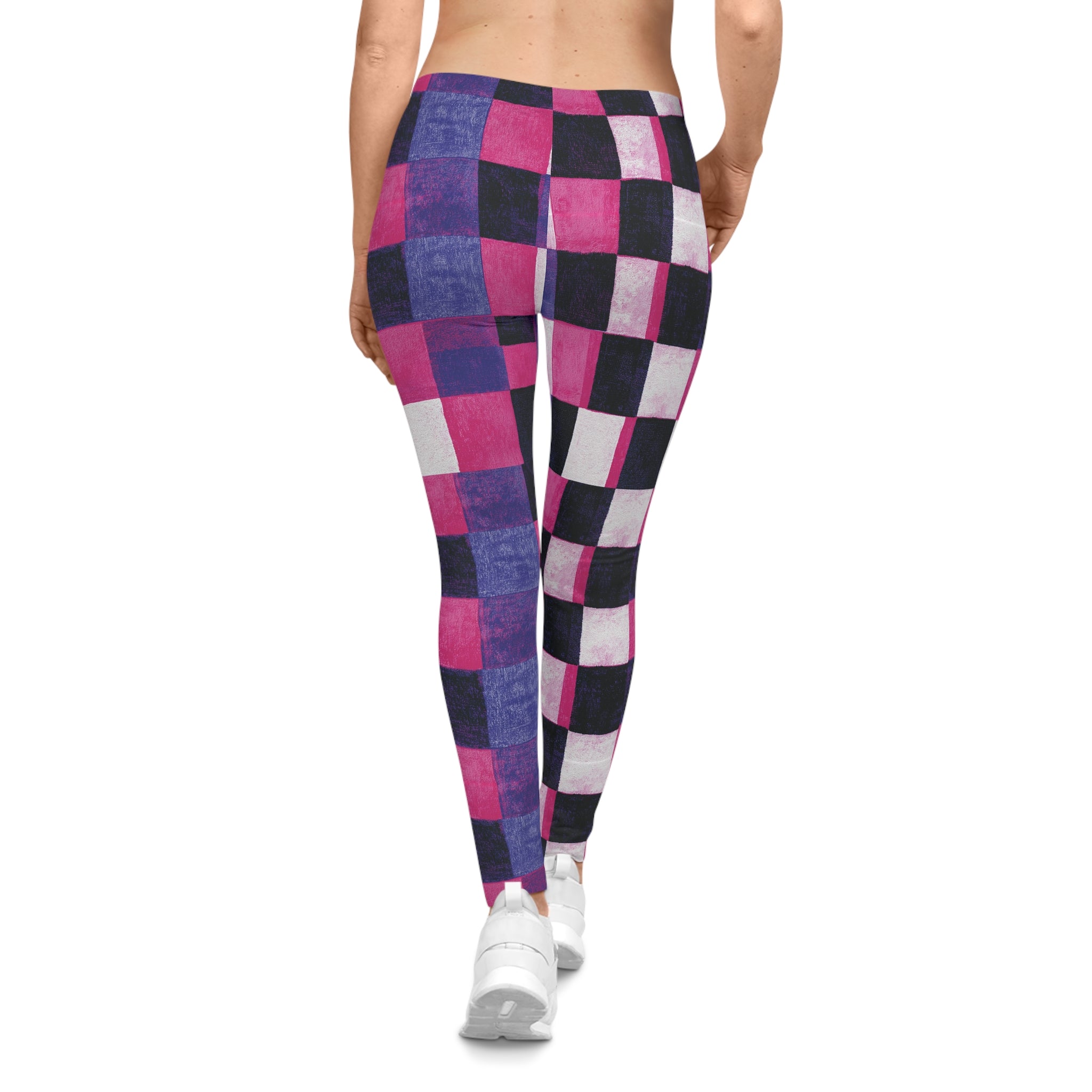 Checkerboard Pink Purple Leggings — Women's Patterned Casual Leggings