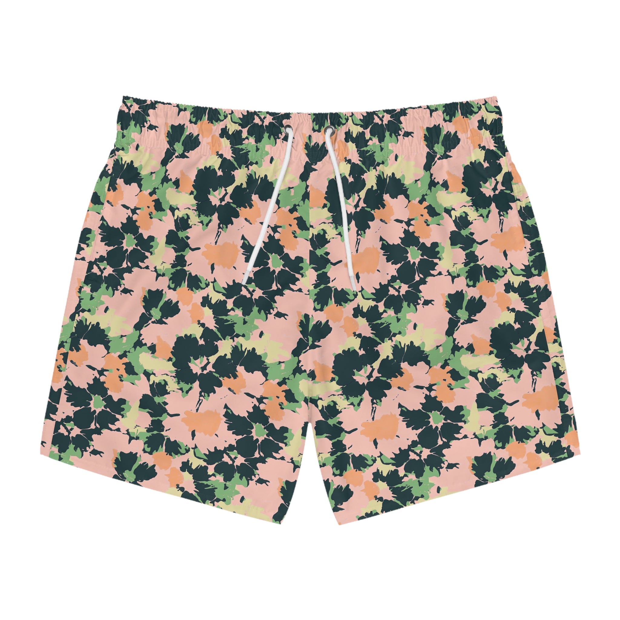 Floral Camo Swim Trunks — Peach & Olive