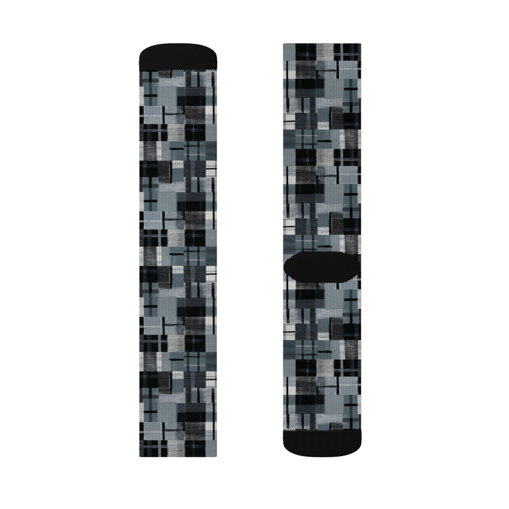 Pixelated Gray Plaid Socks