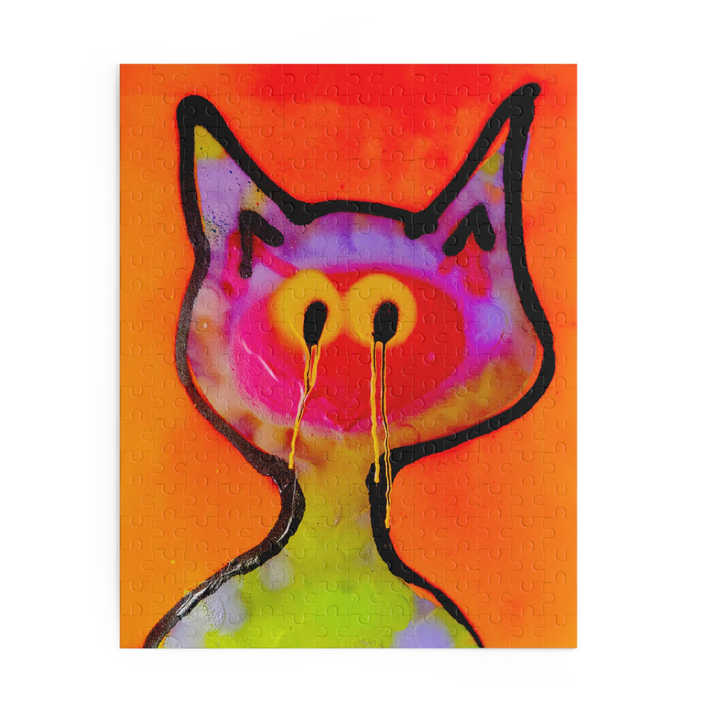 Cat Face Puzzle — Colorful Neon Graffiti Cat Jigsaw (120/252/500-Piece)