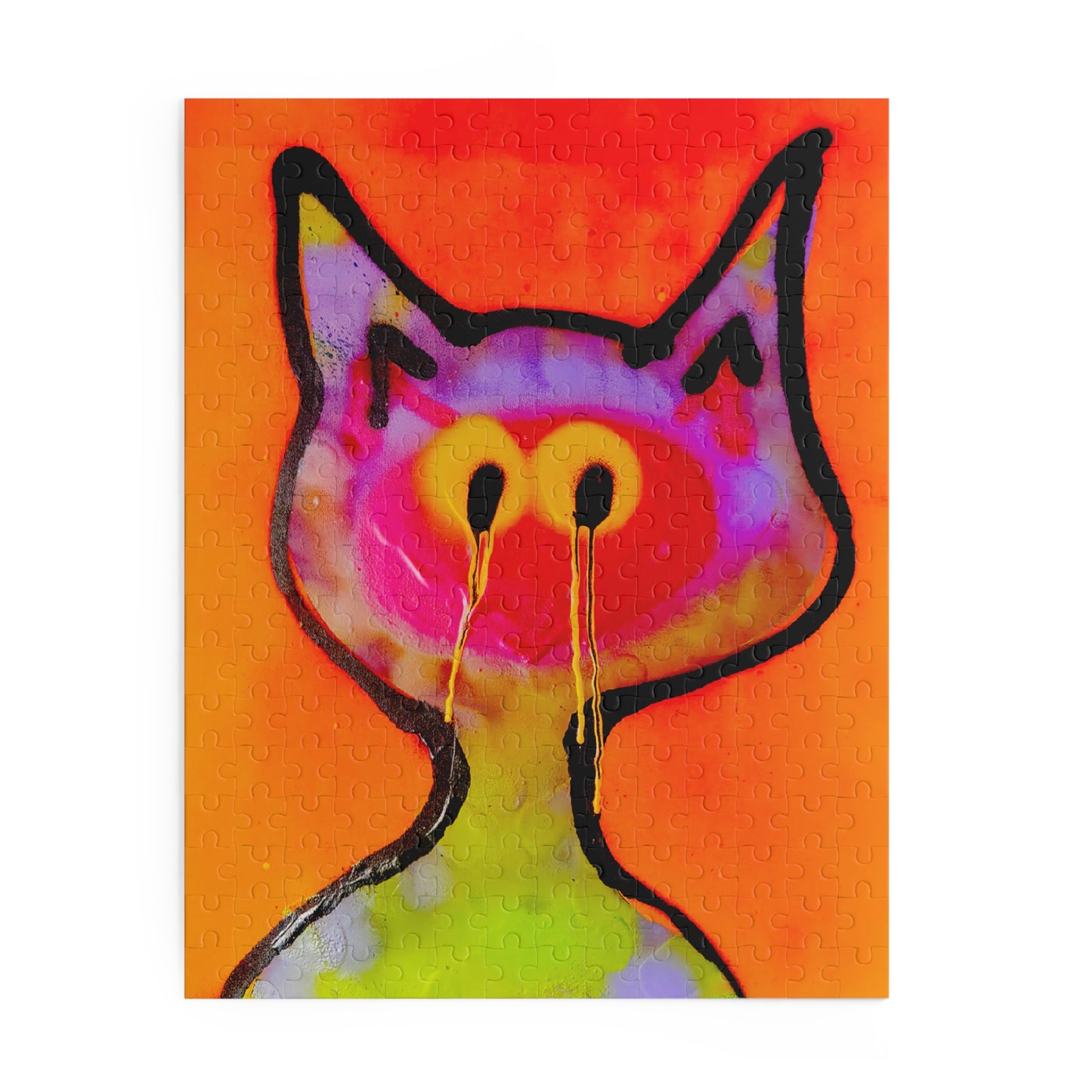 Cat Face Puzzle — Colorful Neon Graffiti Cat Jigsaw (120/252/500-Piece)