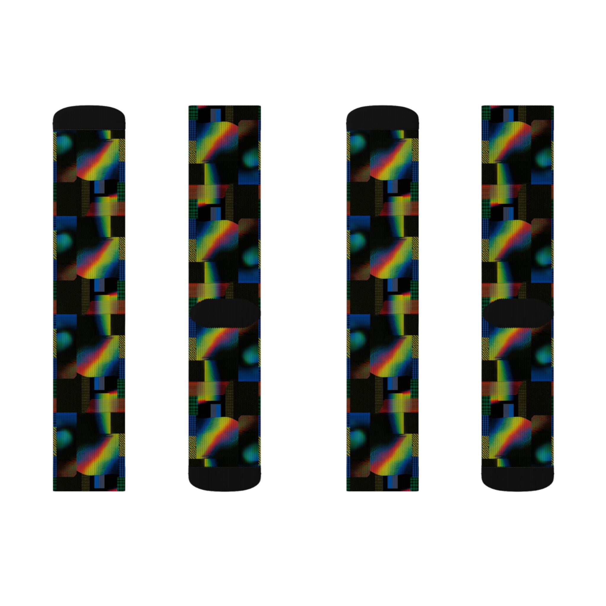 Abstract Rainbow Grid Sublimation Socks — Colorful Geometric Crew Socks