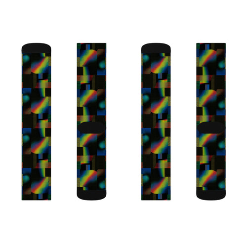 Abstract Rainbow Grid Sublimation Socks — Colorful Geometric Crew Socks