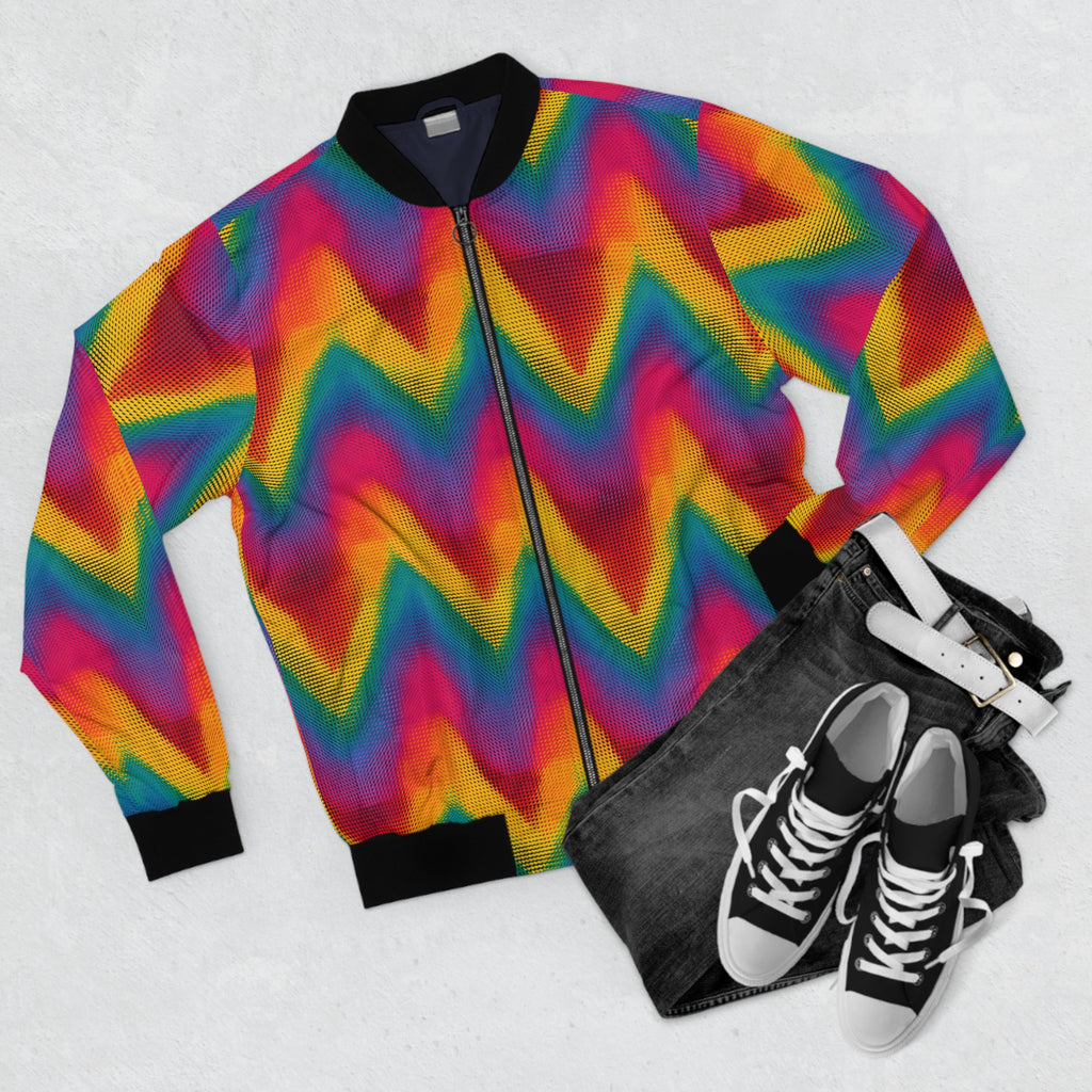Rainbow Zigzag Bomber Jacket — Psychedelic Chevron Jacket