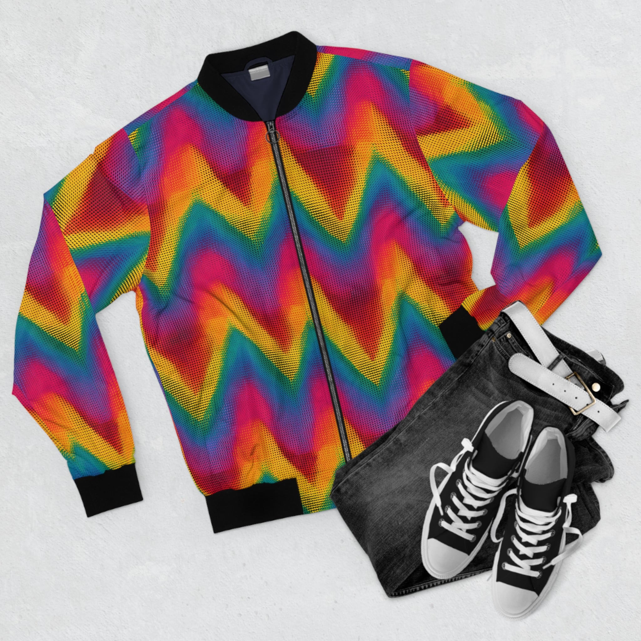 Rainbow Zigzag Bomber Jacket — Psychedelic Chevron Jacket